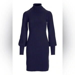 Boston Proper Navy Blue Balloon Sleeve Turtleneck Sweater Mini Dress